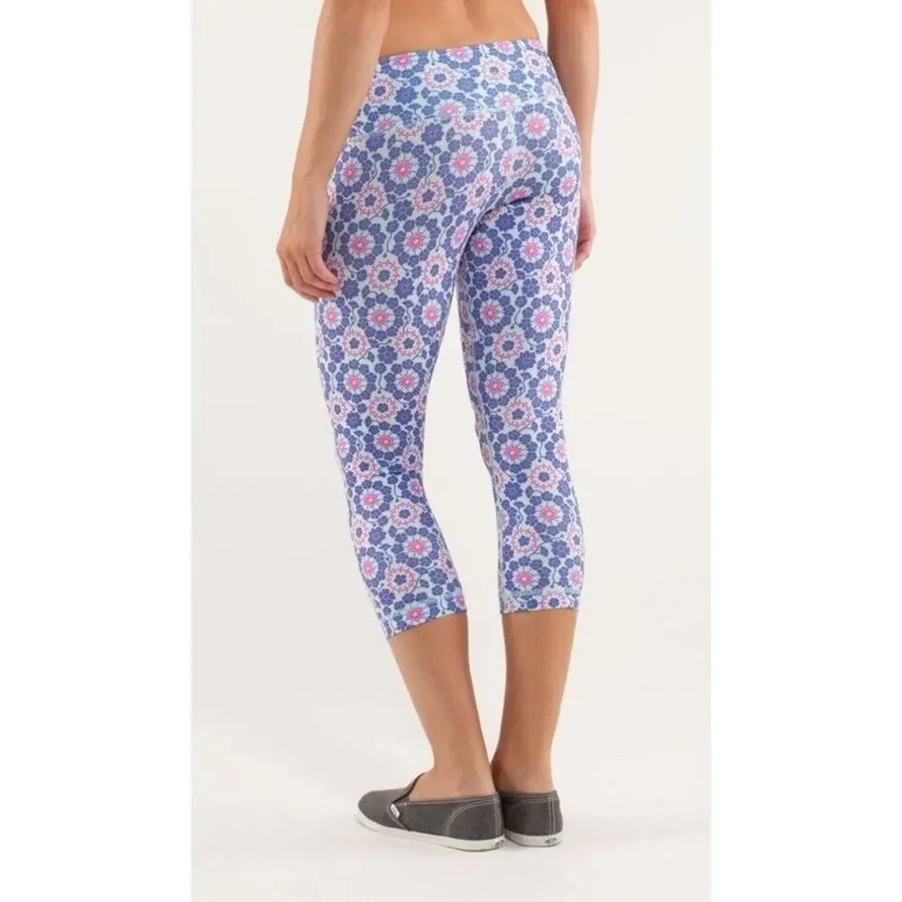 Lululemon Wunder Under Twiggy Crop 6 Pants Purple‎ Pink Aquamarine Floral